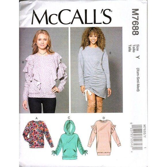McCall's M7688 Misses XS to M Ruched Tops and Dresses Uncut Sewing Pattern New - Picture 1 of 2